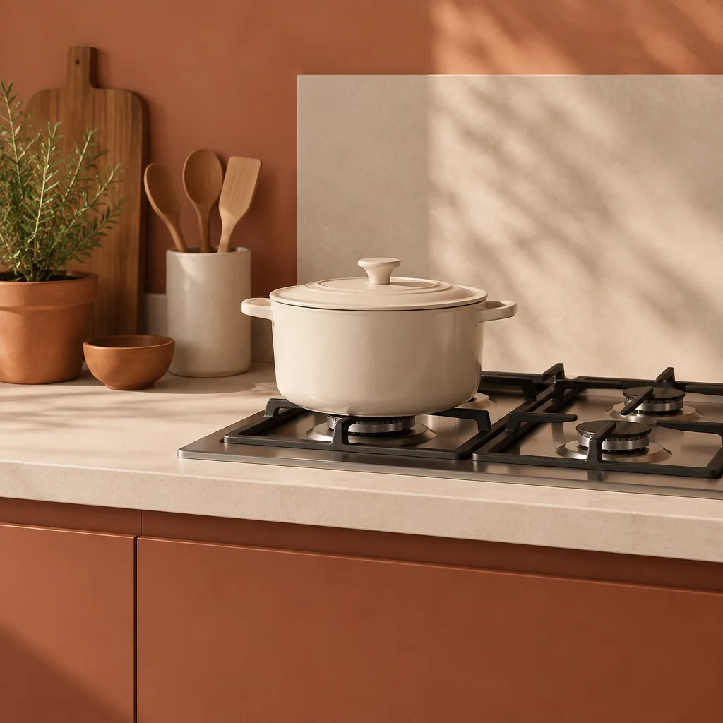 A flat glass cooktop set into a kitchen worktop