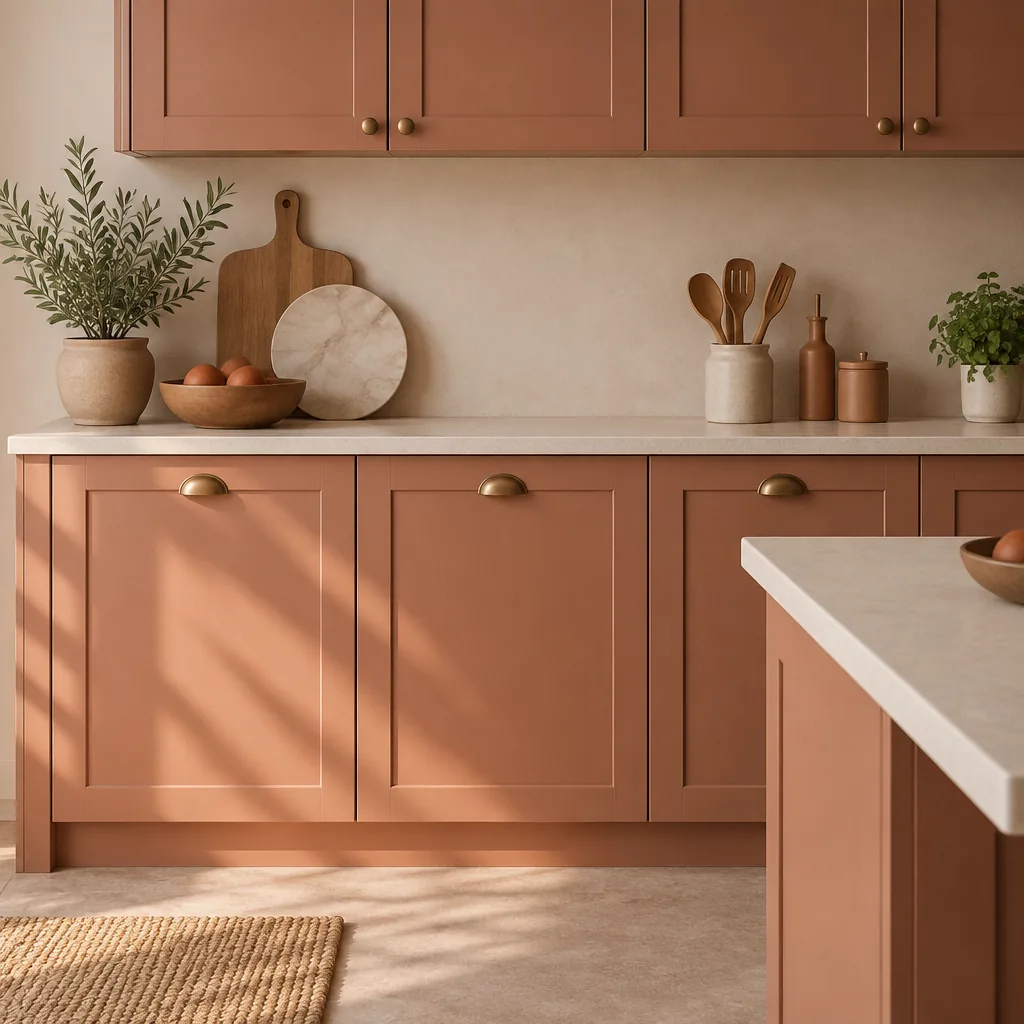 Wall and base kitchen cabinets above a worktop