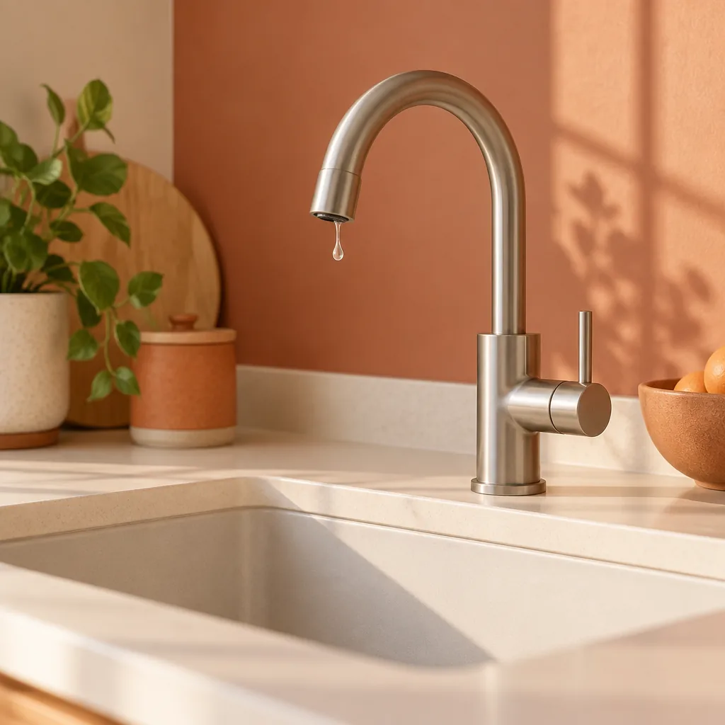 A kitchen sink with a mixer tap and a draining board